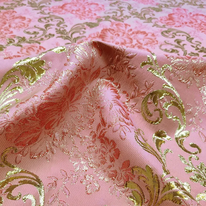 Embossed Jacquard Fabric Bronzing Gold Rose Design Sewing Material Cheongsam Dress Garment Fabric 135cm Sold By the Meter