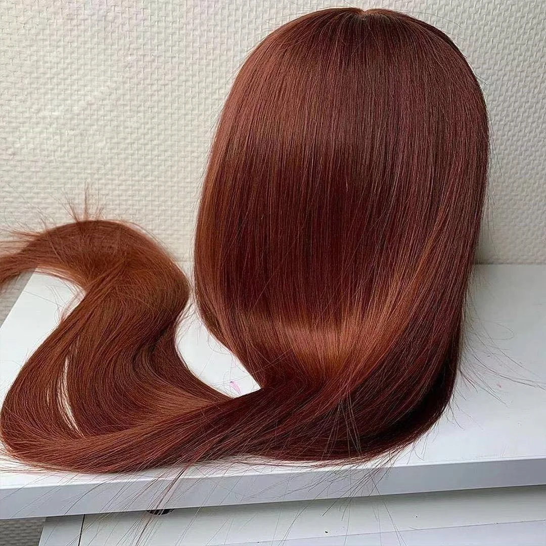 Zijden Top Bruin Oranje Rechte 30Inch 5X5 Zijden Basis Joodse Mensenhaar Pruiken Met Babyhaar Hd Kant Europese Haar Prepluckedwig