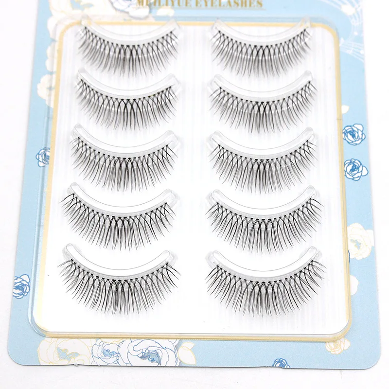 032 Handmade False Eyelash Reusable Dark Brown Natural 5 Pair Eyelash Transparent Stem Upper Eyelash Women Makeup Extension Tool