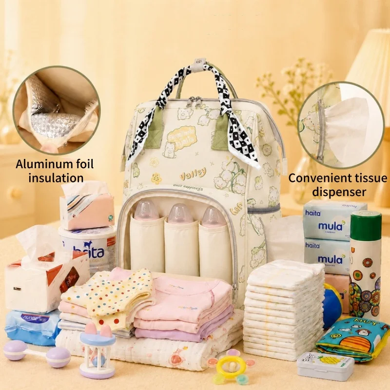 Mama Bag - Mommy and Baby Bag - Scarf Decorated Handbag for Dual Shoulder Carry - Lightweight, Waterproof Handbag for Outdoor