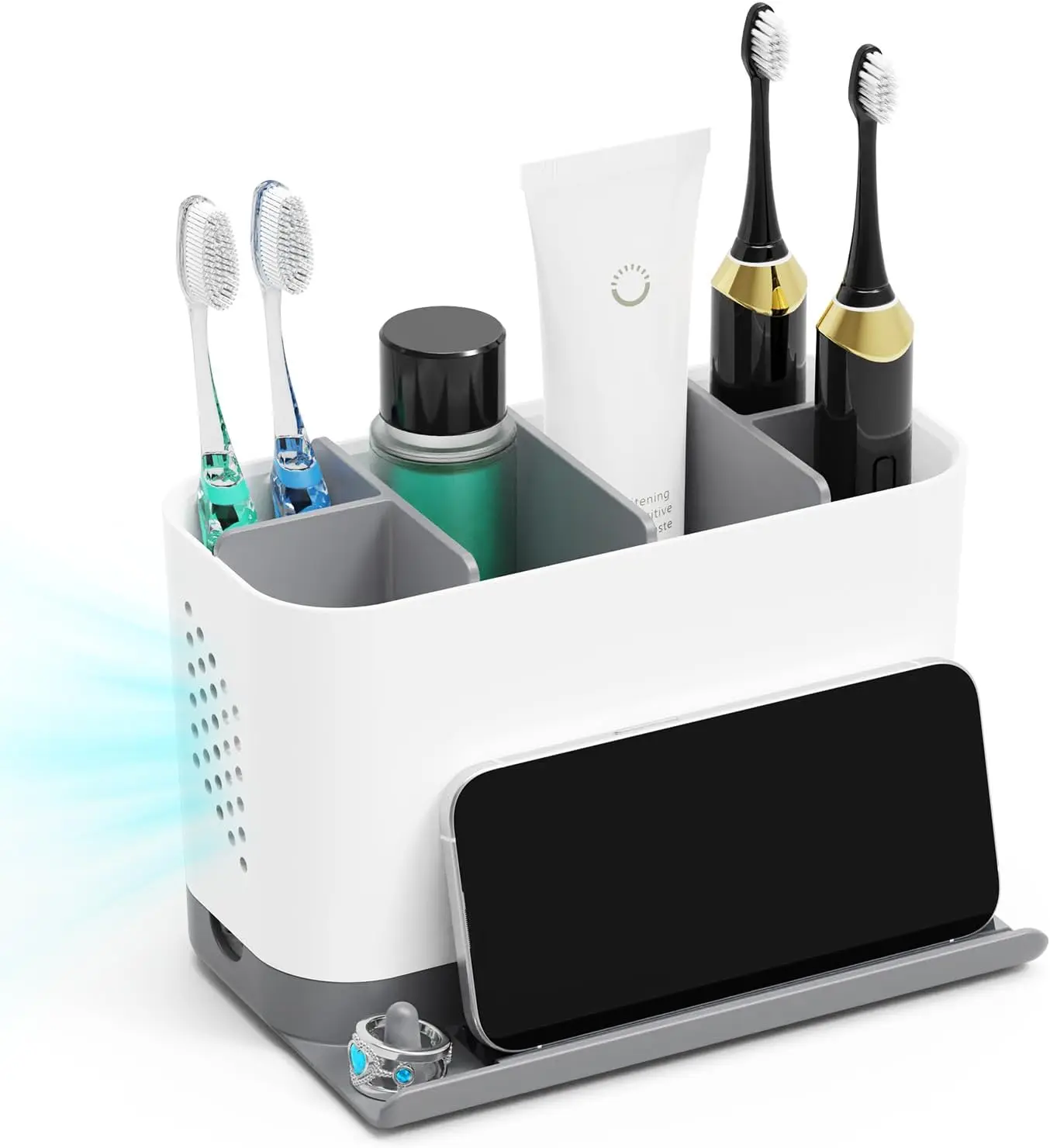 

6-Slot Adjustable Toothbrush Holder for Bathroom, Electric Toothbrush Organizer with Phone Stand