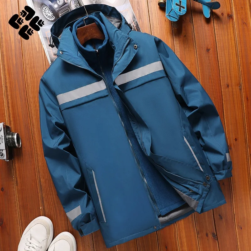 

Thiened Workwear Windproof Reflective Detachable Tee-in-One Work Clothes Night Work Se Clothing Casual Loose Fit Poly...