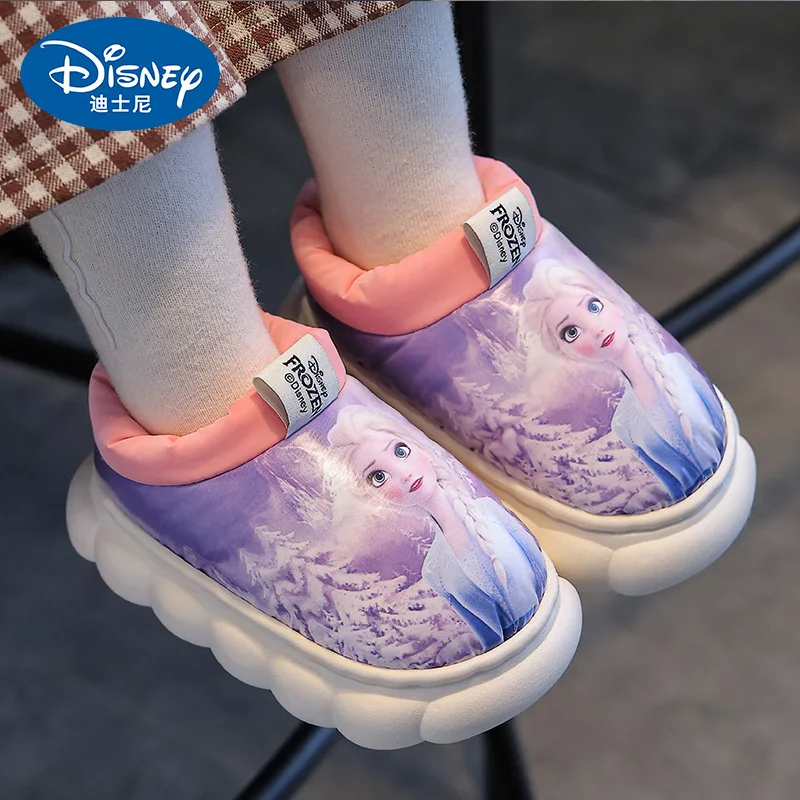 Disney Children\'s Cartoon Heel Cotton Slippers Winter Girls\' Indoor Anti slip Frozen Princess Elsa Baby Waterproof Cotton Shoes