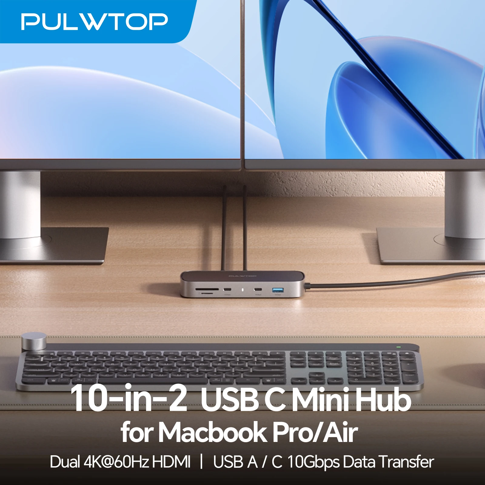 pulwtop-macbook-pro-docking-station-dual-monitor-macbook-pro-dock-with-2-hdmi-4k@60hzpdethernetusb-a-c-10gbpssd-tf-usb-20