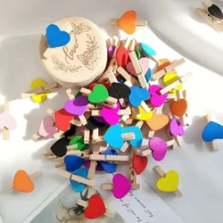 10 Stuks Houten Gekleurde Liefde Hart Foto Clip Memo Papier Peg Wasknijper Briefpapier Valentijnsdag Bruiloft Craft Decor