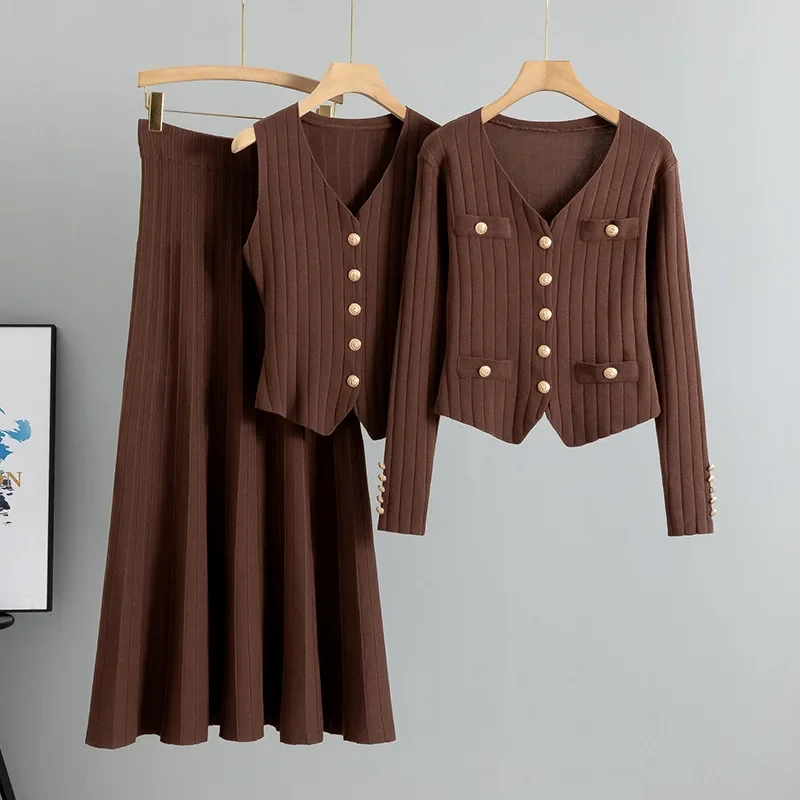 Women's Elegant Office Commute Three Piece Set Slim Fit Sweater Vest Skirt Suit Versatile One Size Fashion Minimalist Slim Fit