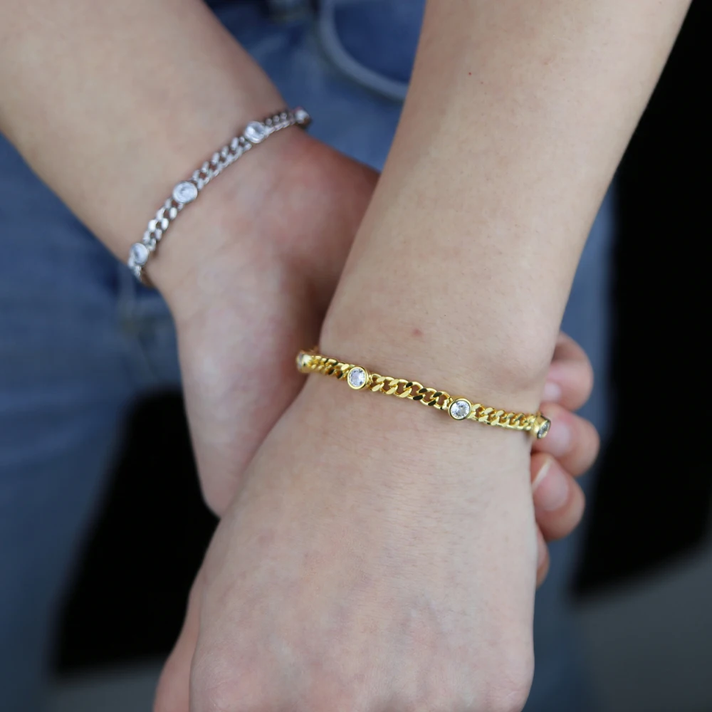 جديد عصري الكوبية سلسلة سوار مع تشيكوسلوفاكيا معبد سحر كلاسيكي الذهب والفضة اللون الهيب هوب الشرير سوار للرجال النساء المجوهرات هدية #3