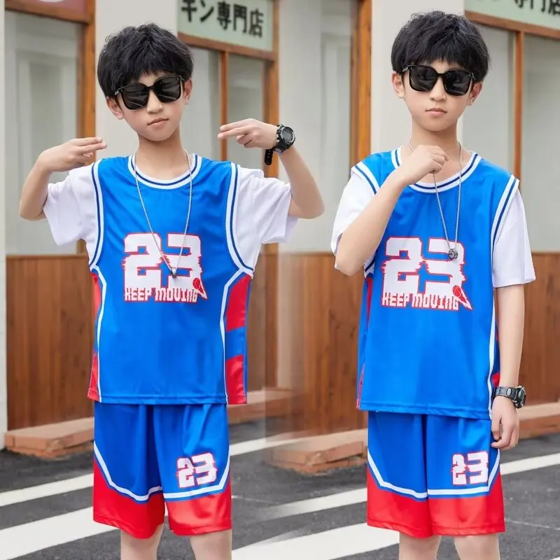 

New 24/25 basketball uniform set primary school student jersey boys and girls sports training clothing children's fake two-piece