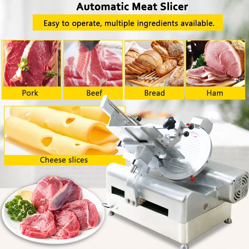 Commercial 320mm 14Inch 370W+550W Dual Motor Drive Electric Frozen Meat Slicer New Condition Full-Automatic Meat Cutting Machine