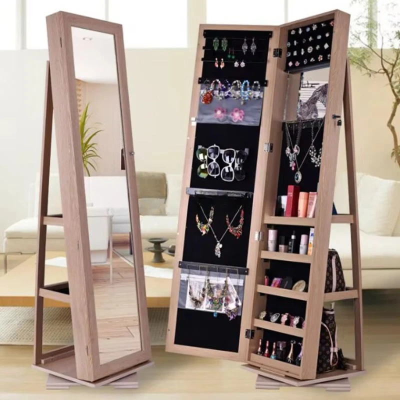 Wooden Full Length Mirror Jewelry Cabinet