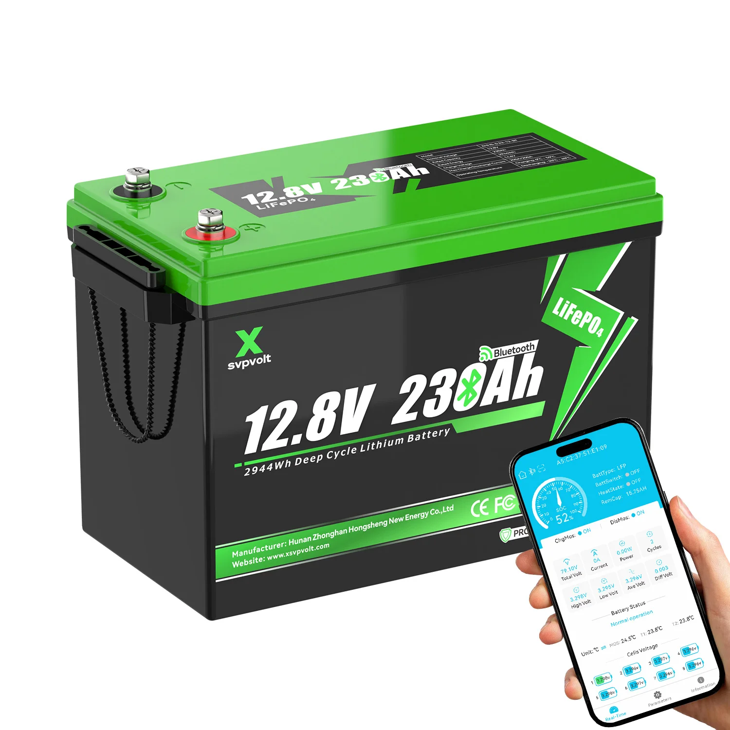 12V 230Ah LiFePO4 Battery with Bluetooth, 200A BMS, 2944Wh Energy Storage