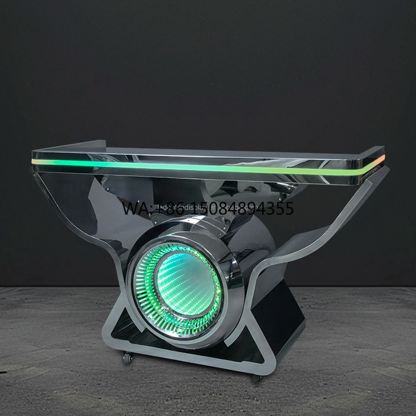 LiqVis Contemporary Premium DJ Booth Alloy Steel Colorful Lights Mirror Tailored Logo for Nuptial Ceremony Lounge Performance