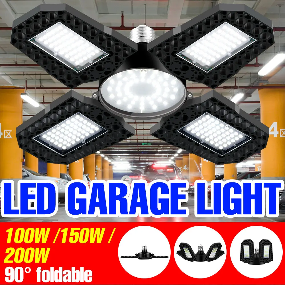 

200W LED Garage Light Bulb E27 Foldable Deformation Lamp E26 Home Warehouse Workshop Basement Lighting Cold/Warm White 100W 150W