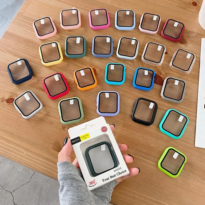 Vetro temperato + Cover per accessori Apple Watch 45mm 41mm 44mm 40mm 42mm proteggi schermo Apple watch Case serie 9 4 5 6 SE 7 8