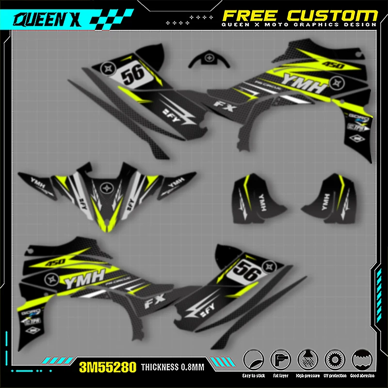

Queen X MOTOR For YAMAHA YFZ450R ATV 2014 2015 2016 2017-2021 Full Fairing Motorcycle Graphics Decals Stickers Kits 005