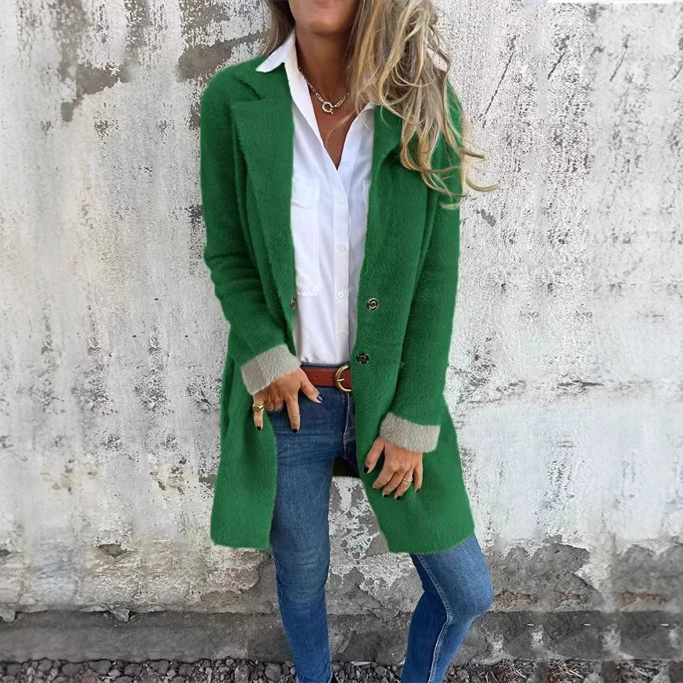 2024 Autunno Inverno Nuovo Sle Cardigan lavorato a maglia da donna con colletto rovesciato Capispalla soffice di media lunghezza Materiale di seta