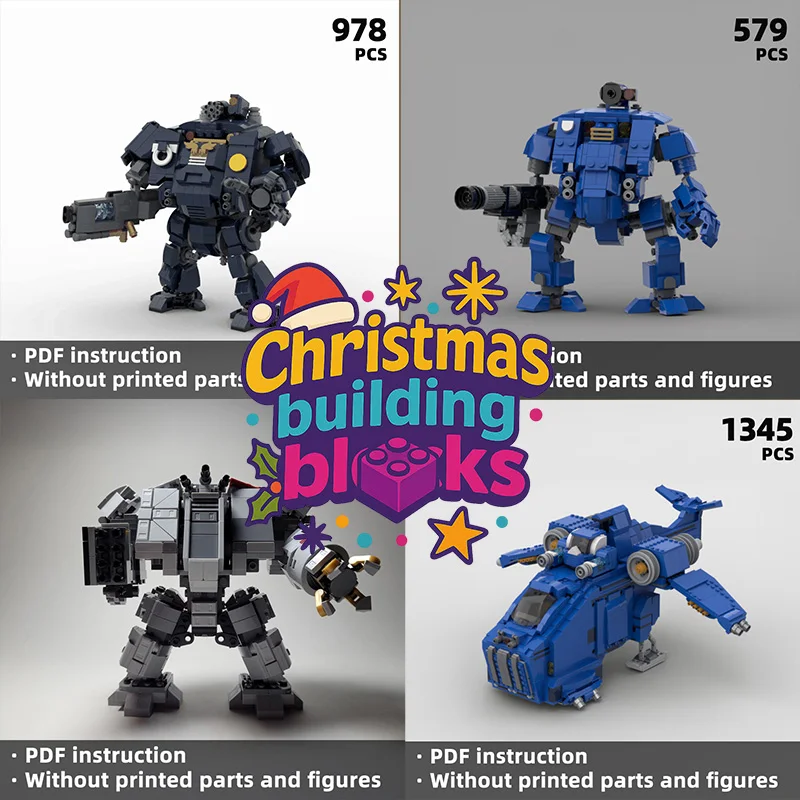 

Armed Robot Model - Blue Battle Mech Building Blocks, PDF Instruction, Creative DIY Gift