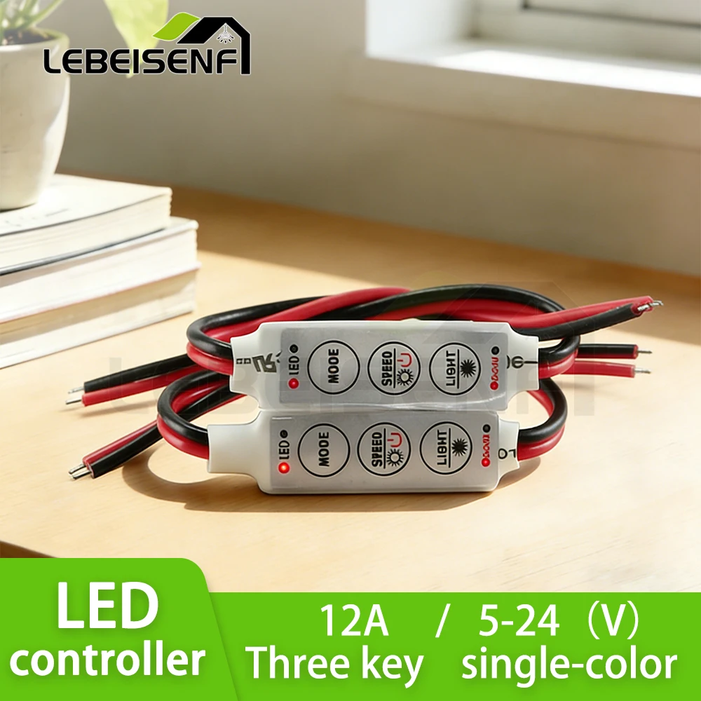 Thick Wire 3-Key LED Dimmer Controller for 5050 Single-Color LED Strip - Strobe Breathing Dynamic Lighting Modes