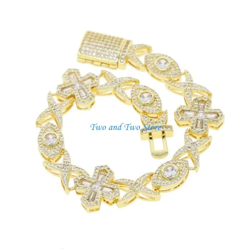 

HX6F Men's Gold/Silver Plated Crosses and Evil Eyes Bracelet Adornment for Parties