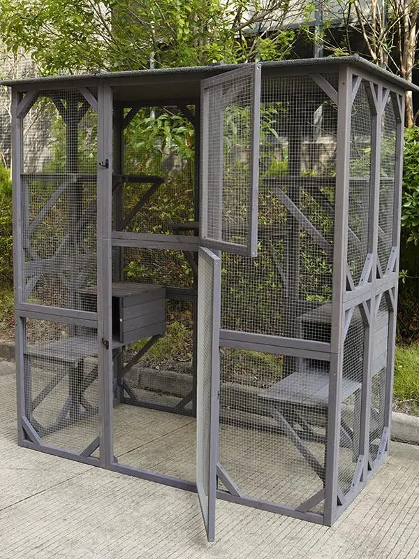 Universal cat cage for all seasons, solid wood cat villa integrated free space indoor cat house, household