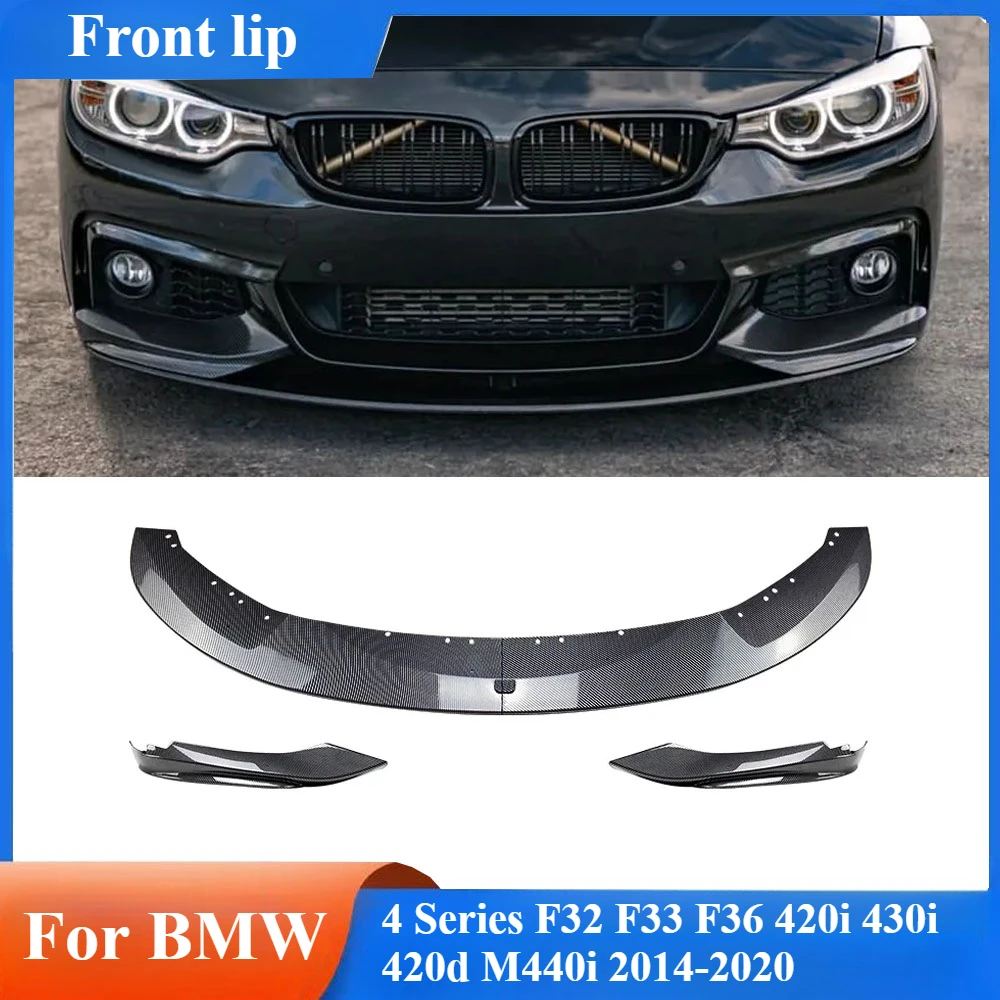 

4Pcs Front Bumper Lip ABS For BMW 4 Series F32 F33 F36 420i 430i 420d M440i 2014-2020 Glossy Black Or Carbon Fiber Look Spoiler