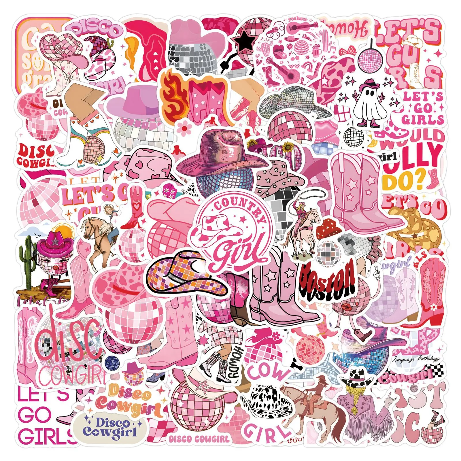 

10/50/110PCS Pink Style Disco Cowgirl Stickers Cartoon Graffiti Sticker Luggage Laptop Phone Guitar Car Bike Skatboard Decals