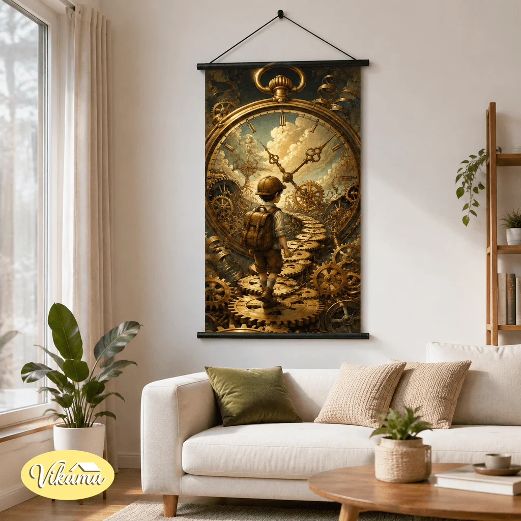 VIKAMA Steampunk Mechanical Garden Tapestry Wall Hanging Anime Girl Gear Flower Wall Art Decor for Bedroom Living Room
