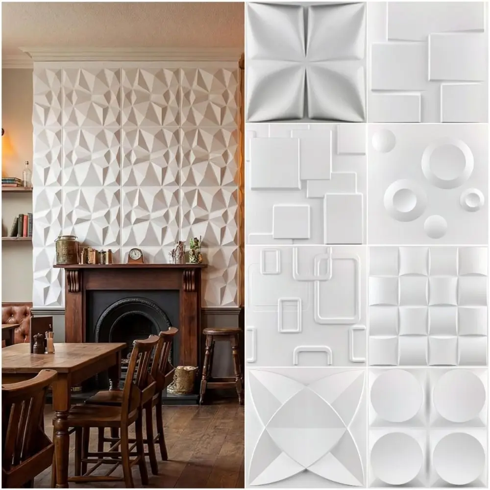 Removable 3D PVC Wall Panel White Waterproof Wall Sticker Multi Pattern Fire Retardant Wall Paper Living Room