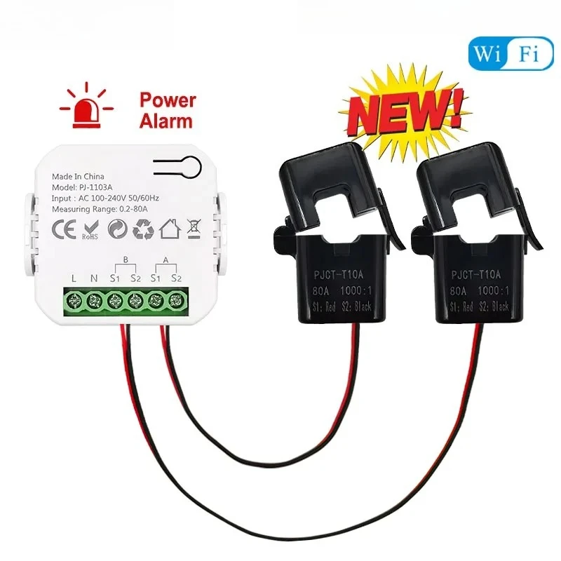 Nouveau compteur bidirectionnel intelligent à pince d'énergie WiFi avec alarme sonore pour moniteur d'application de seuil exportation puissance d'importation AC110V/240V