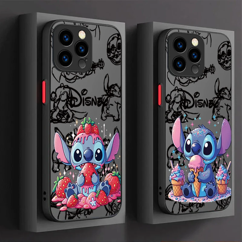 Disney Stitch Eat Donut Hard Phone Case For iPhone 15 14 13 12 11 Pro Max mini X XR XS 7 8 6 Plus SE 2020 Shockproof Bumper Etui