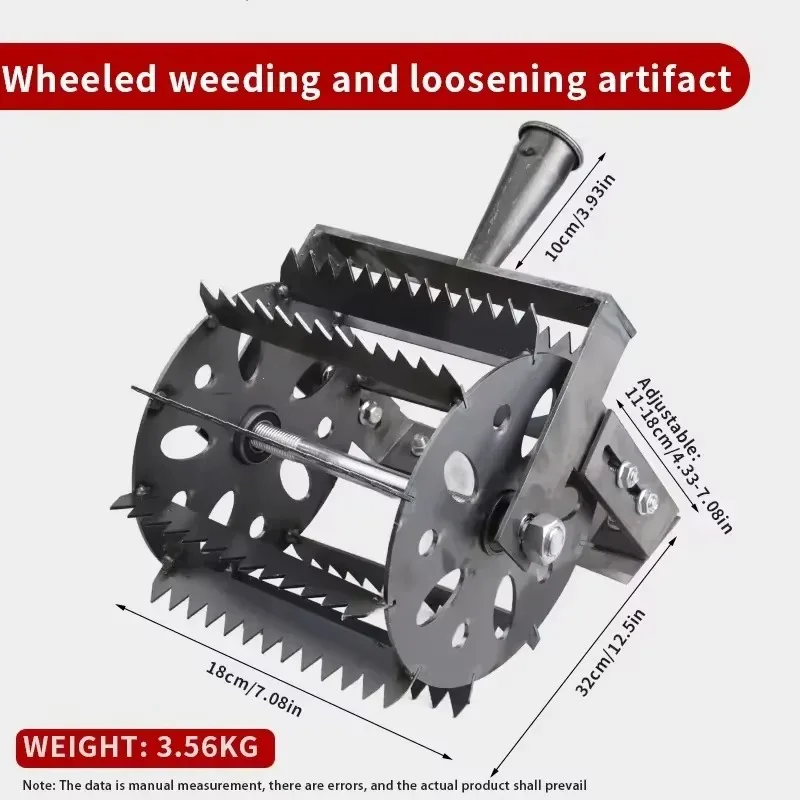 Hand Push Hoe Wheeled Weeding Manganese Steel Weed Machine Saw Tooth Agricultural Loosening Weeder No Handle Durable Sharp Blade