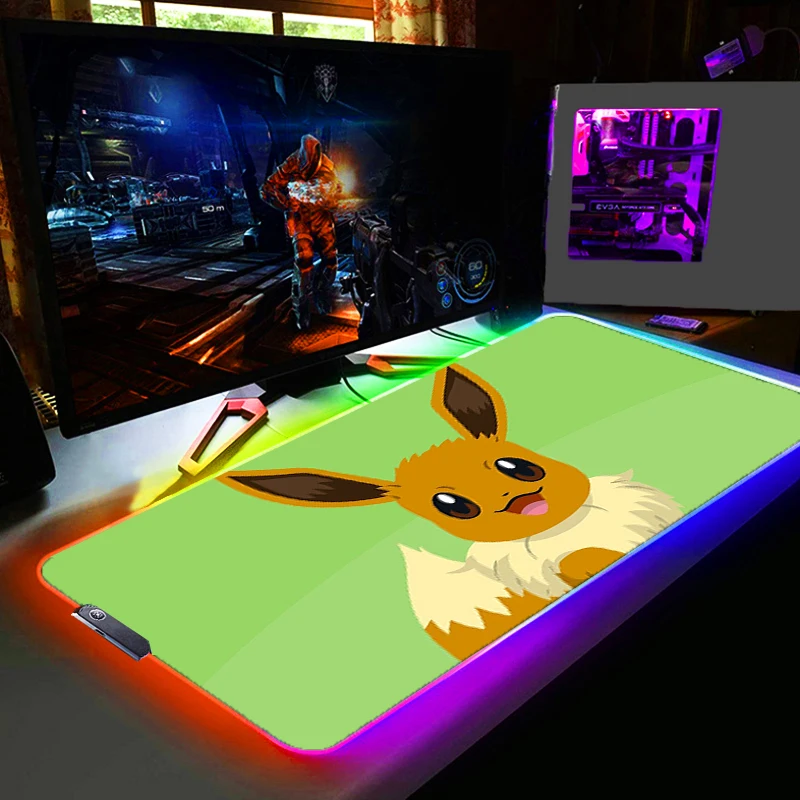 RGB Backlight Mouse Pad Pokemon Pikachu Gamer Large LED Computer Pc Mousepad Carpet Gaming Accessories Keyboard Desk Mat