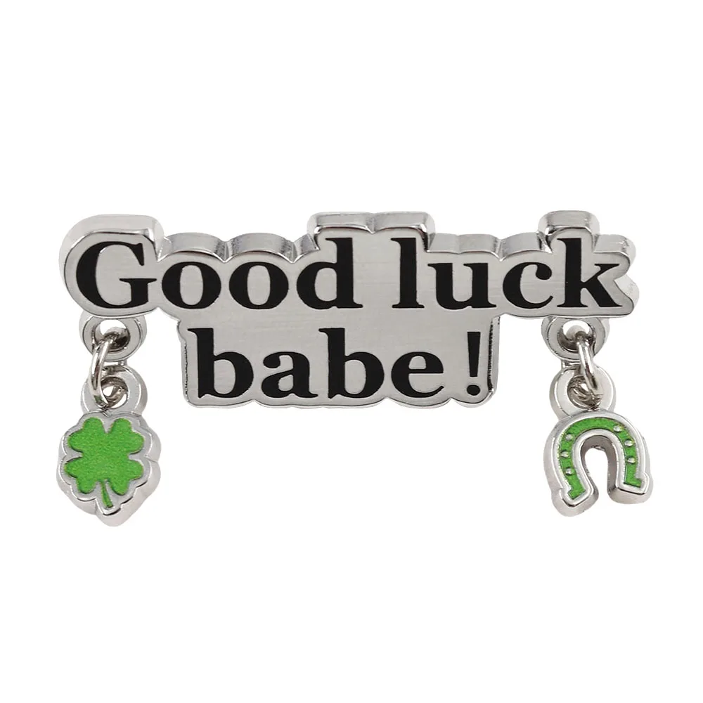 Good Luck Babe Brooch Four Leaf Clover Horseshoe Enamel Pin Lucky Symbol Themed Metal Badge Playful Blessing Collection Pin Gift
