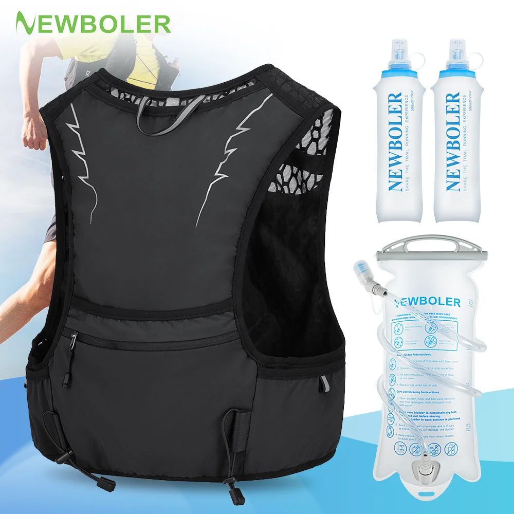 NEWBOLER 5L Ultralight Running Backpack Running Trail Hydration Pack Marathon Running Bike Backpack Bag 500ml 2L Soft Flask