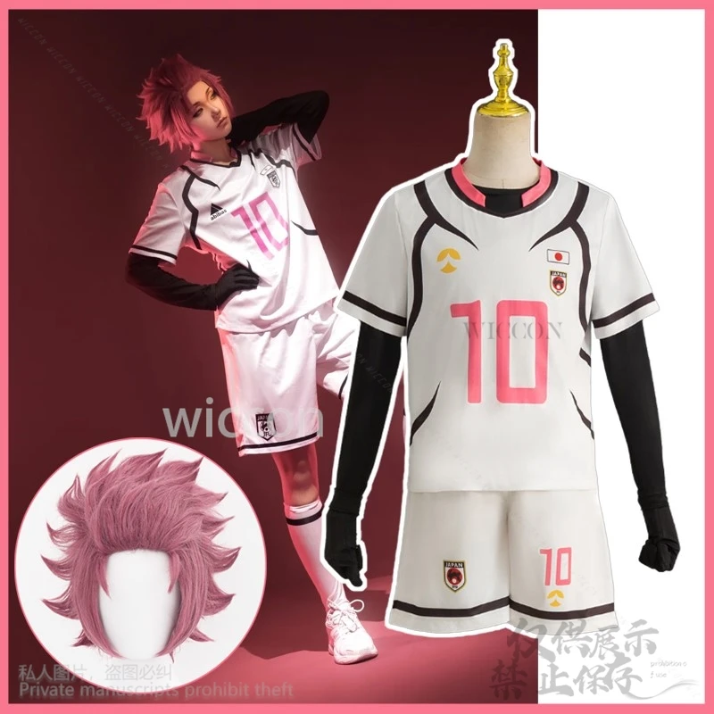 Anime Blue Lock Cosplay Itoshi Sae Cosplay U20 Competition Men White Pink Football Team Uniform Wig Man Gymnastics Suit