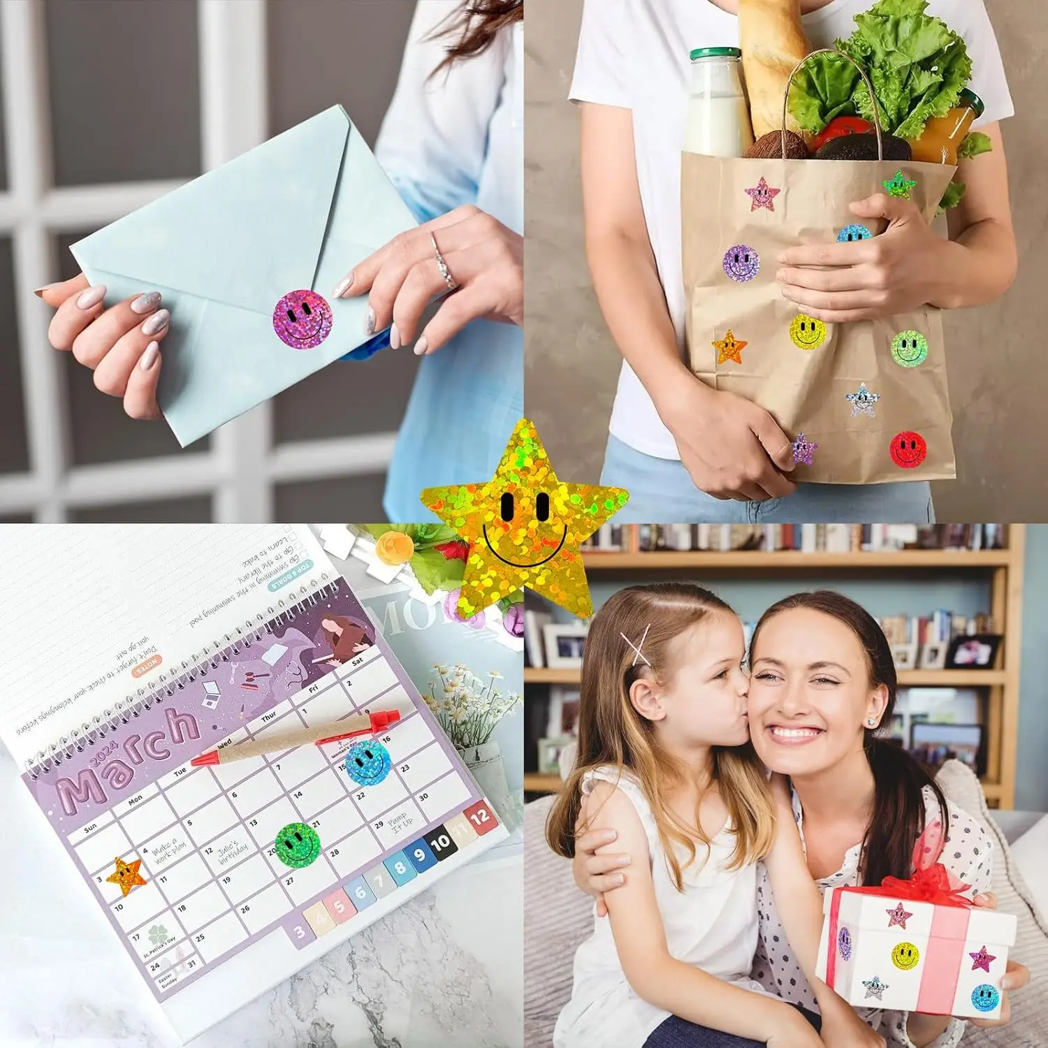 500 Stück/Rolle Smiley-Stern-Aufkleber, bunte Laser-Glücksgesichts-Aufkleber für den Unterricht, Schulanfang, Geburtstag, Lehrerbelohnung – Detail 8