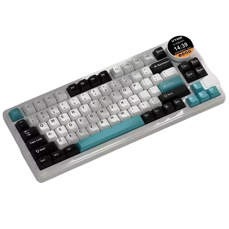 Vter K75 Wireless Bluetooth Tri-Mod Mechanical Keyboard 83 Keys Gasket Knob Screen Rgb Lights Tablet Laptop Gaming Keyboard