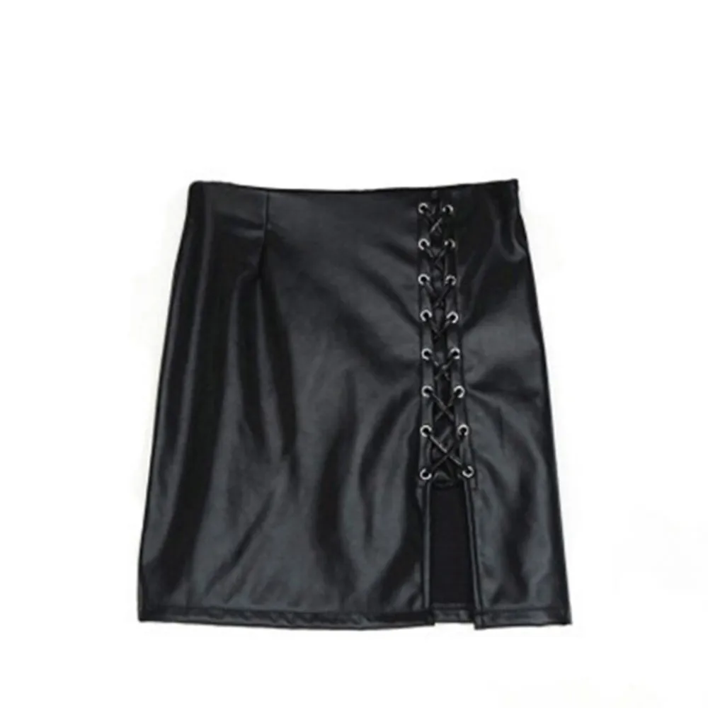 Women Fashion Nightclub pole dance black colors High Waist PU Leather Skirts Side Slit Wrap Hip Short Skirt YF051