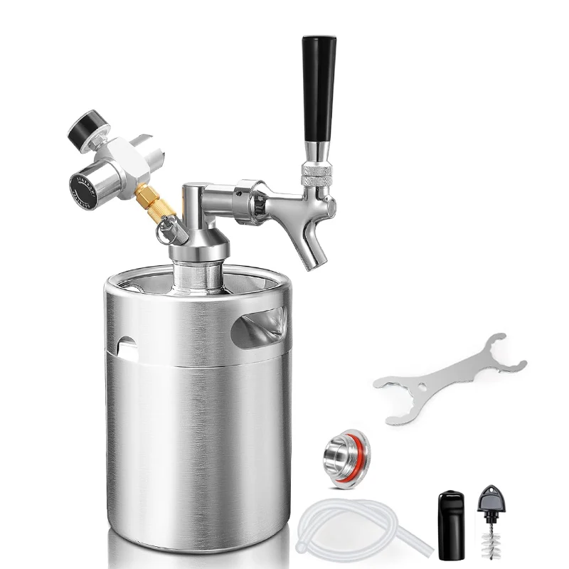 2L(64oz) Mini Keg Growler Kit,Craft Beer Barrel with 0-60psi Co2 Charger & Self-Closing Tap,Beer Carbonated Dispensing Container