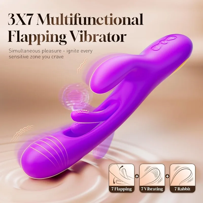 3-in-1 G Spot Stimulator: 14 Vibrations & 7 Flaps Massager, Purple Adult Pleasure Toy view 2