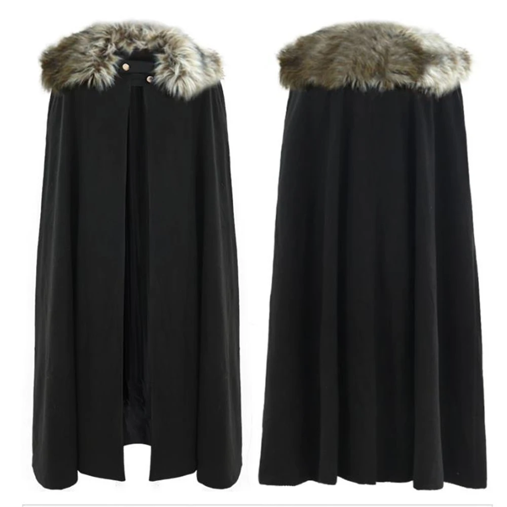 Women's Medieval Coat Cloak Larp Viking Renaissan Winter Fur Collar Pirate Cosplay Cape Female