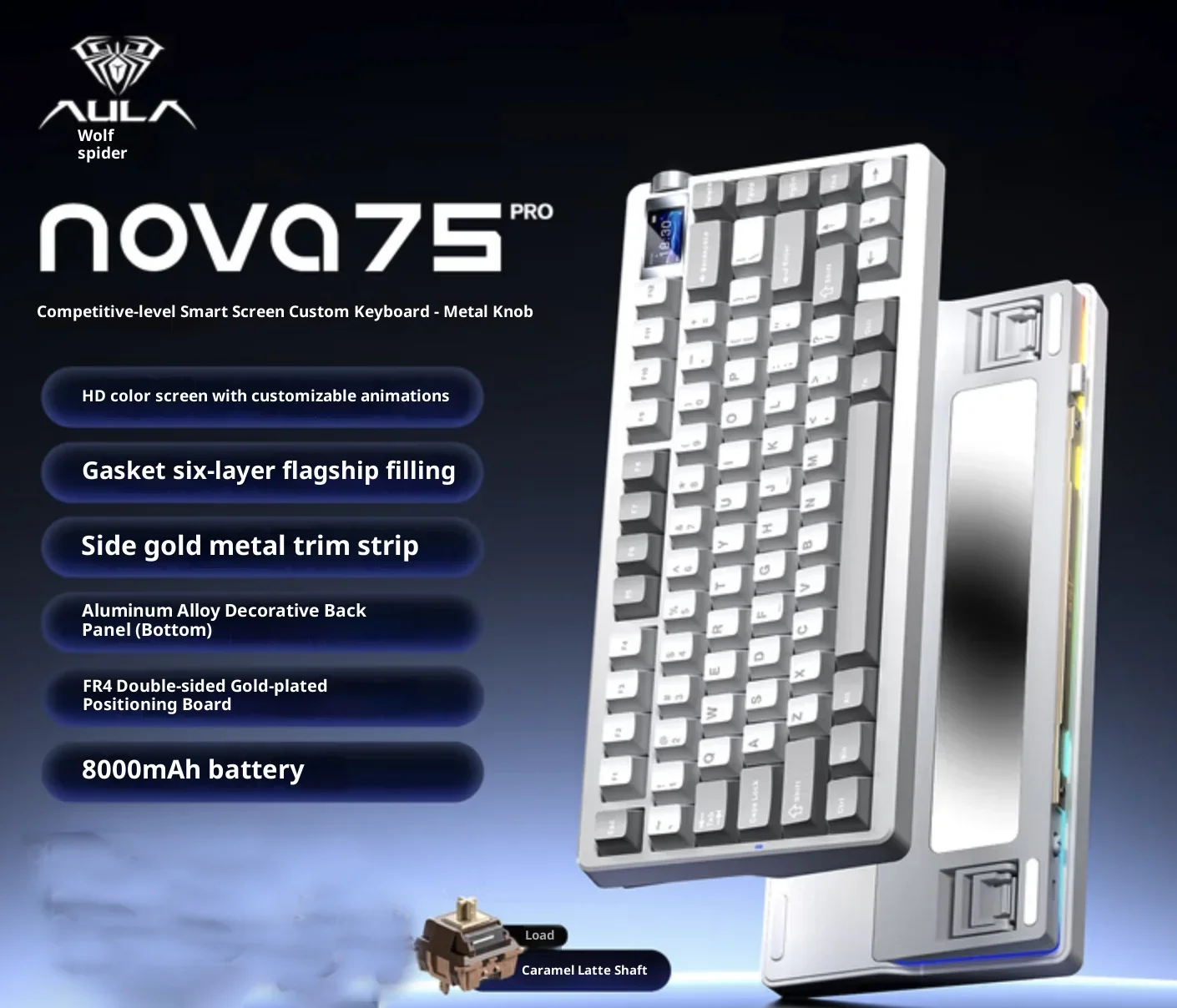 Teclado mecánico Aula NOVA75 MAX con pantalla de 1,14 pulgadas, teclado inalámbrico Bluetooth de 10000mAh para juegos, junta de perilla de Metal, intercambio en caliente