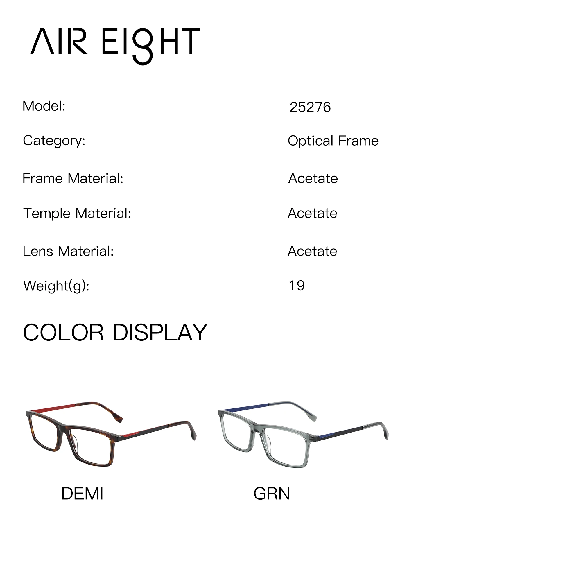 AIREIGHT Rectangle Acetate Photochromic Prescription Glasses Progressive Optical Lenses Man Myopia Degree Eyeglasses