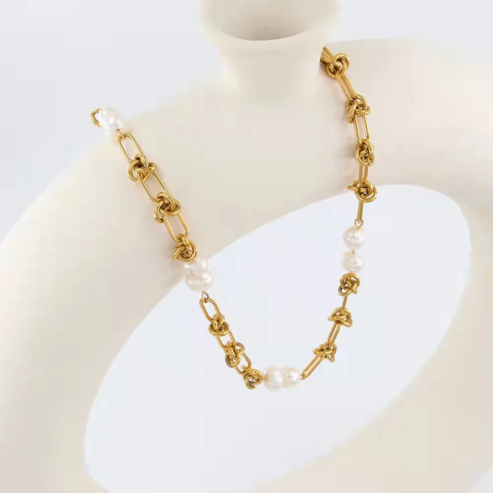New Fashion CCB Pearl Thorn Link Chain Necklace for Women Fine Aestethic Choker Jewelry Gift