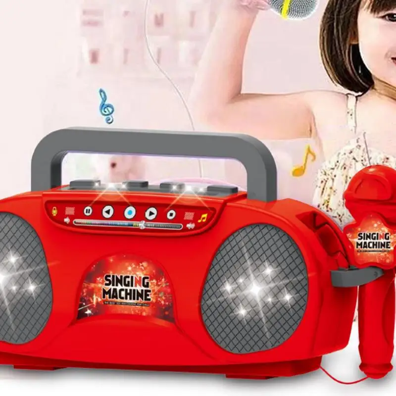 Macchina per karaoke per bambini Giocattoli per strumenti musicali con effetto di illuminazione Macchina per karaoke per bambini per adulti con microfoni e altoparlante