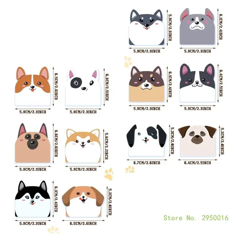 12x/Set Animal Note Pad Cartoon Dogs Sticky Note Funny Small Sticky Pad Self-Adhesive Sticky Memos Pad for Office