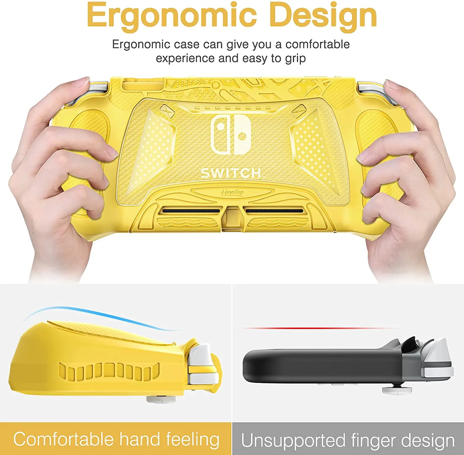 Capa protetora heystop para nintendo switch lite com armazenamento de cartão de jogo, protetor de tela de vidro temperado e 6 aperto de polegar