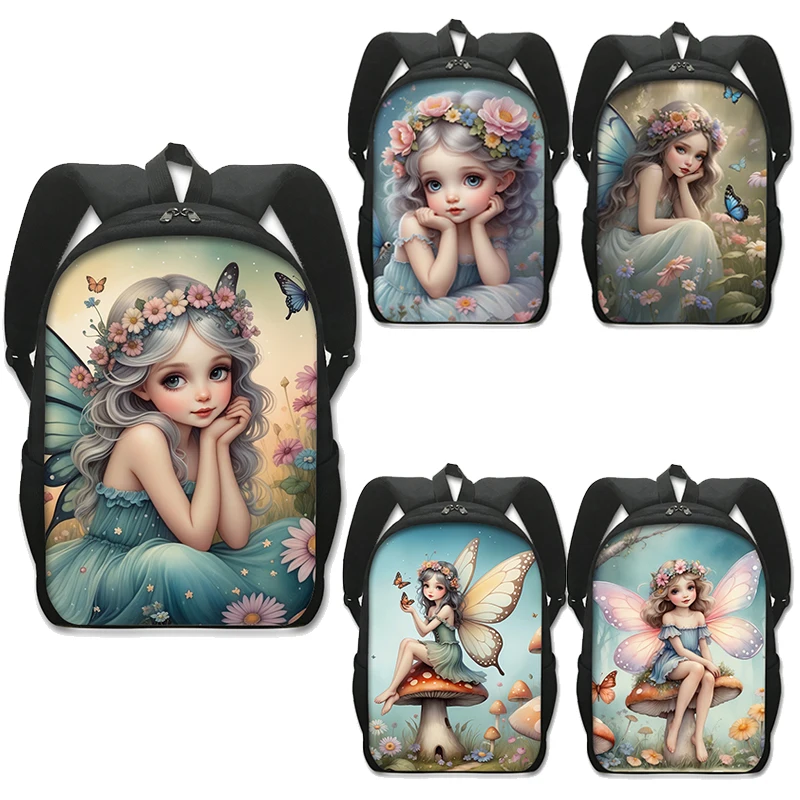 

Cartoon Mushroom Fairy with Wing Print Backpack Teenager School Bags Bookbag Women Rucksack Laptop Bag for Travel Gift