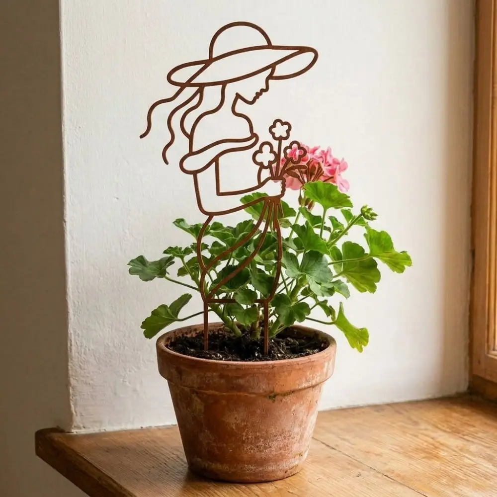 Distressed Iron Character Silhouette Plant Trellis Hollow Out Weather Resistance Metal Figure Vine Climbing Frame Rust Proof