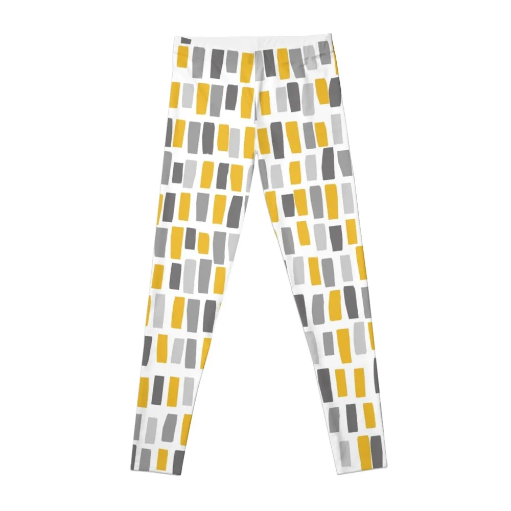 

Grey and Mustard Yellow Lines and Stripes Leggings fitness set gym gym's clothing for fitness Womens Leggings